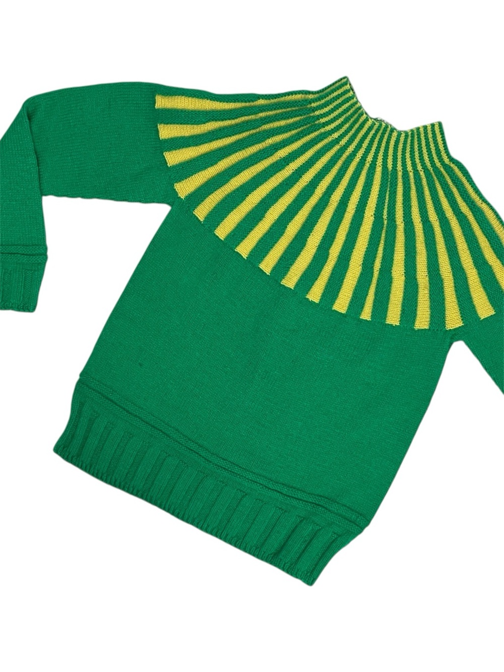 Handmade Vintage Toddler 4-5y Knit Sweater Quarter Zip Green & Yellow Pullover